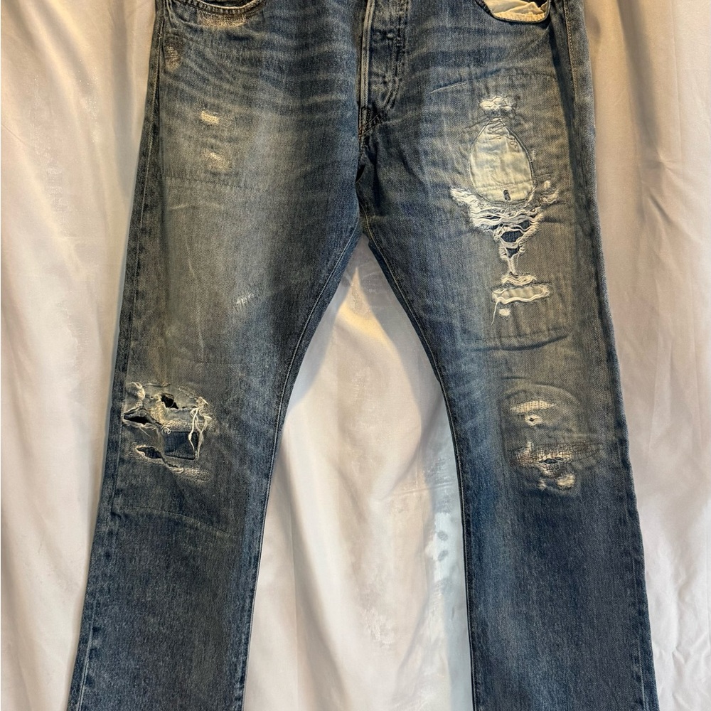 Polo Varick Slim Straight Jeans.  Men's Distressed Blue Washed Jeans